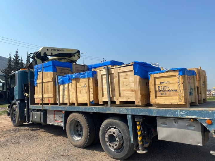 Delivery truck transporting construction materials