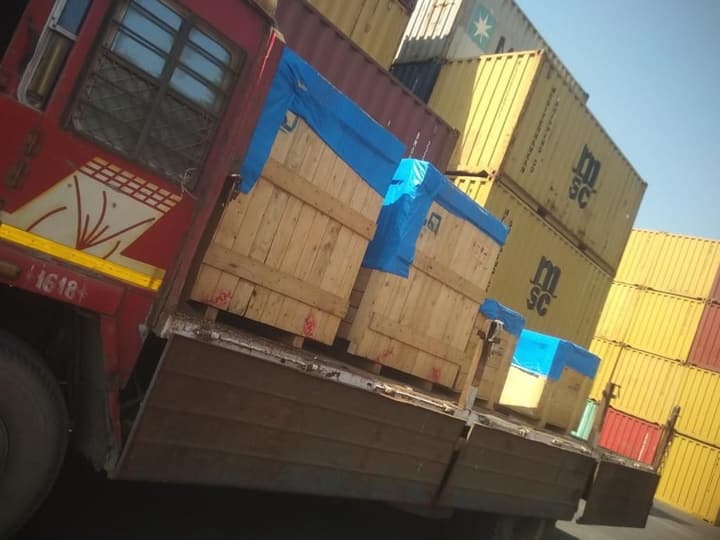 Delivery truck transporting construction materials